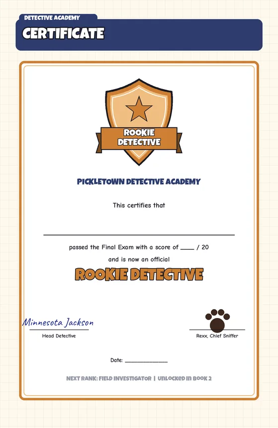 Rookie Detective graduation certificate